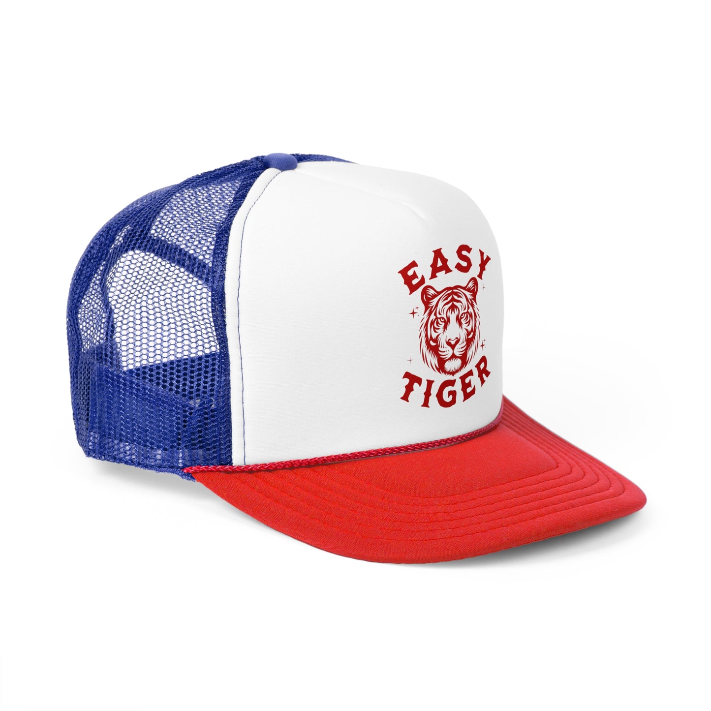 Easy Tiger Trucker Hat - Vintage Red Print, Retro, Old School, Nostalgic, Adjustable Snap Back Cap