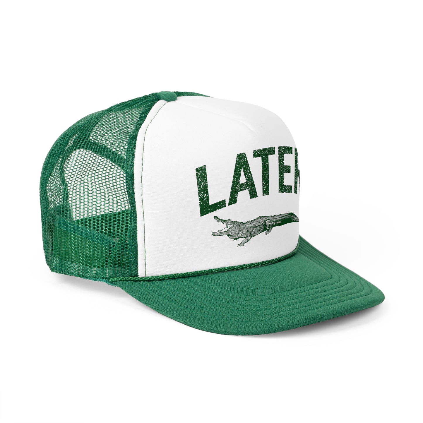 Later Gator Trucker Hat - Green Print, Retro, Old School, Nostalgic, Adjustable Snap Back Cap