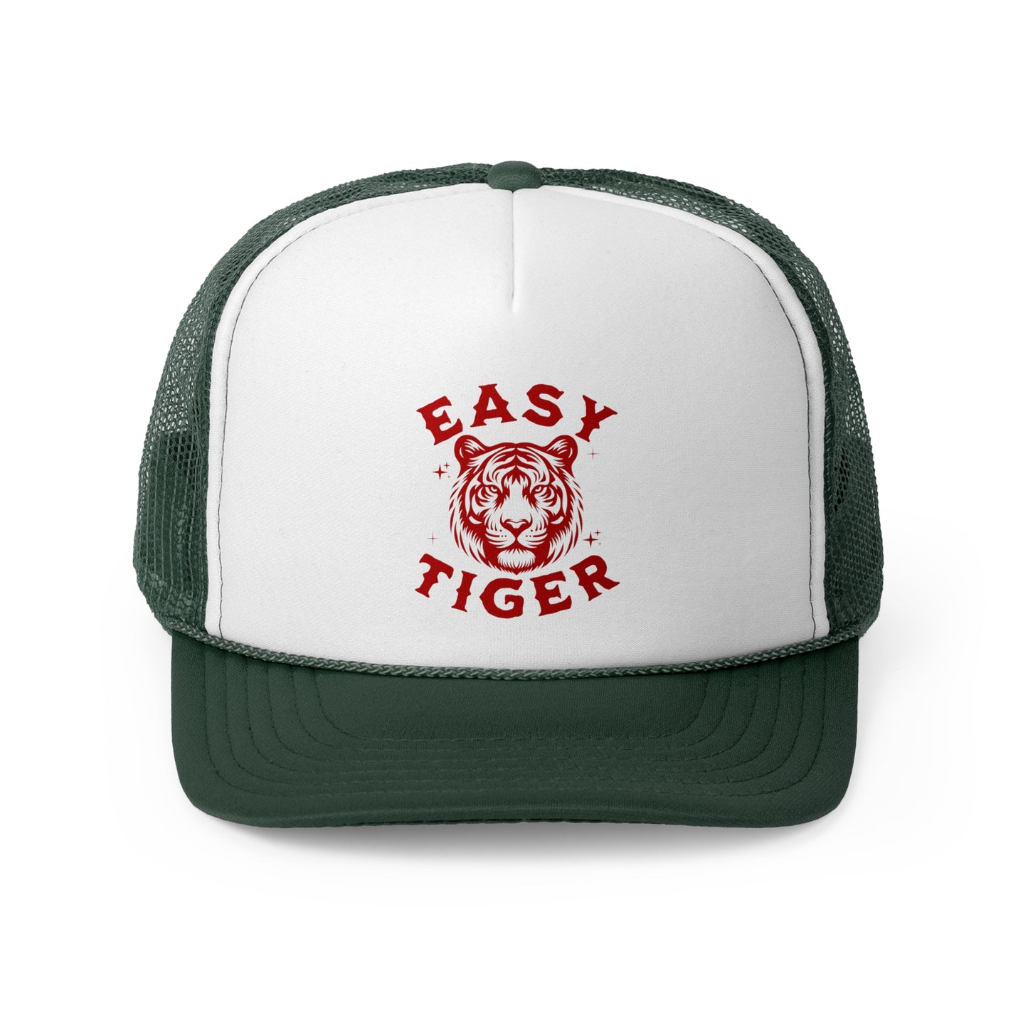 Easy Tiger Trucker Hat - Vintage Red Print, Retro, Old School, Nostalgic, Adjustable Snap Back Cap