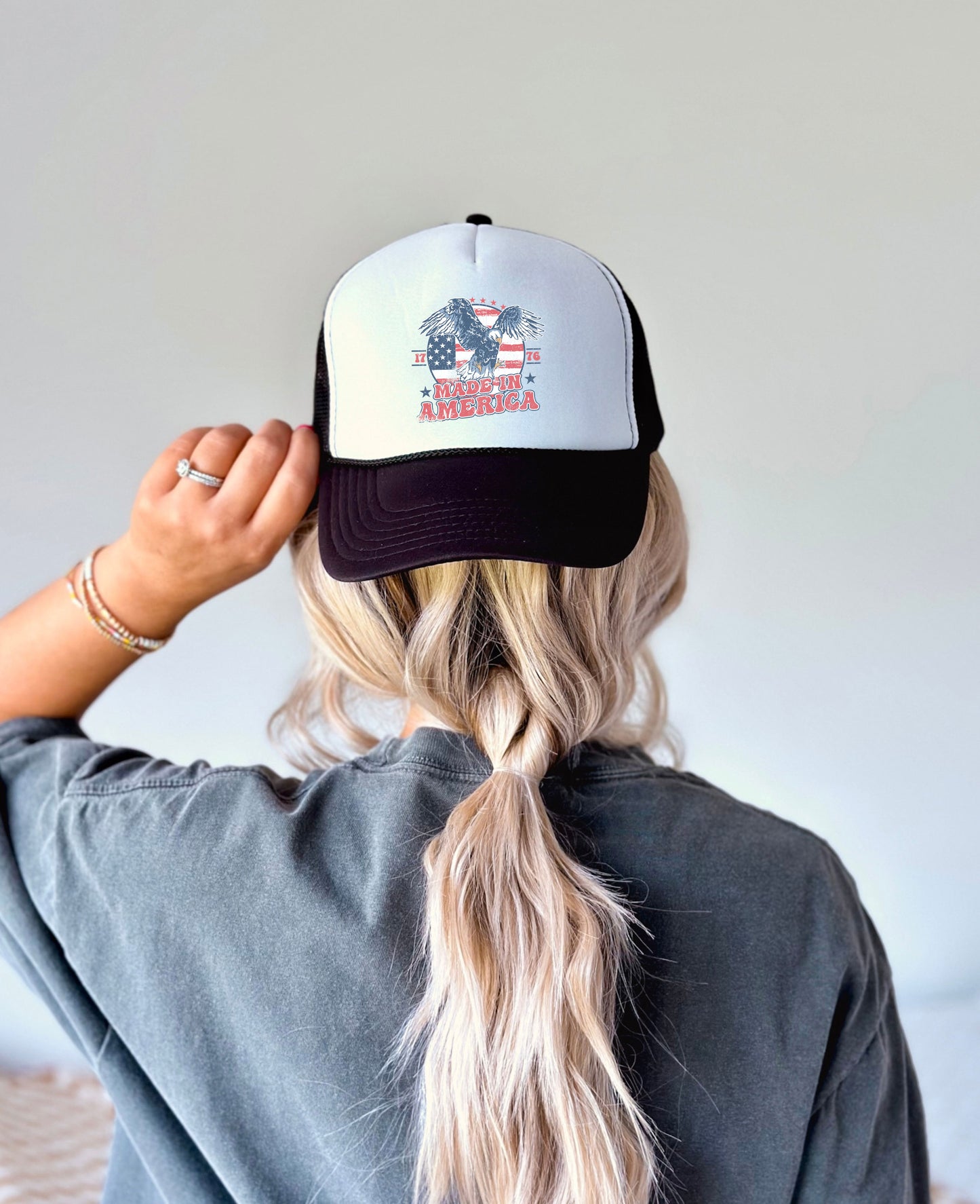 Made in America Trucker Hat - Vintage Colors, Retro, Old School, Nostalgic, Adjustable Snap Back Cap