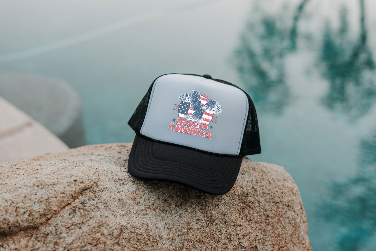 Made in America Trucker Hat - Vintage Colors, Retro, Old School, Nostalgic, Adjustable Snap Back Cap