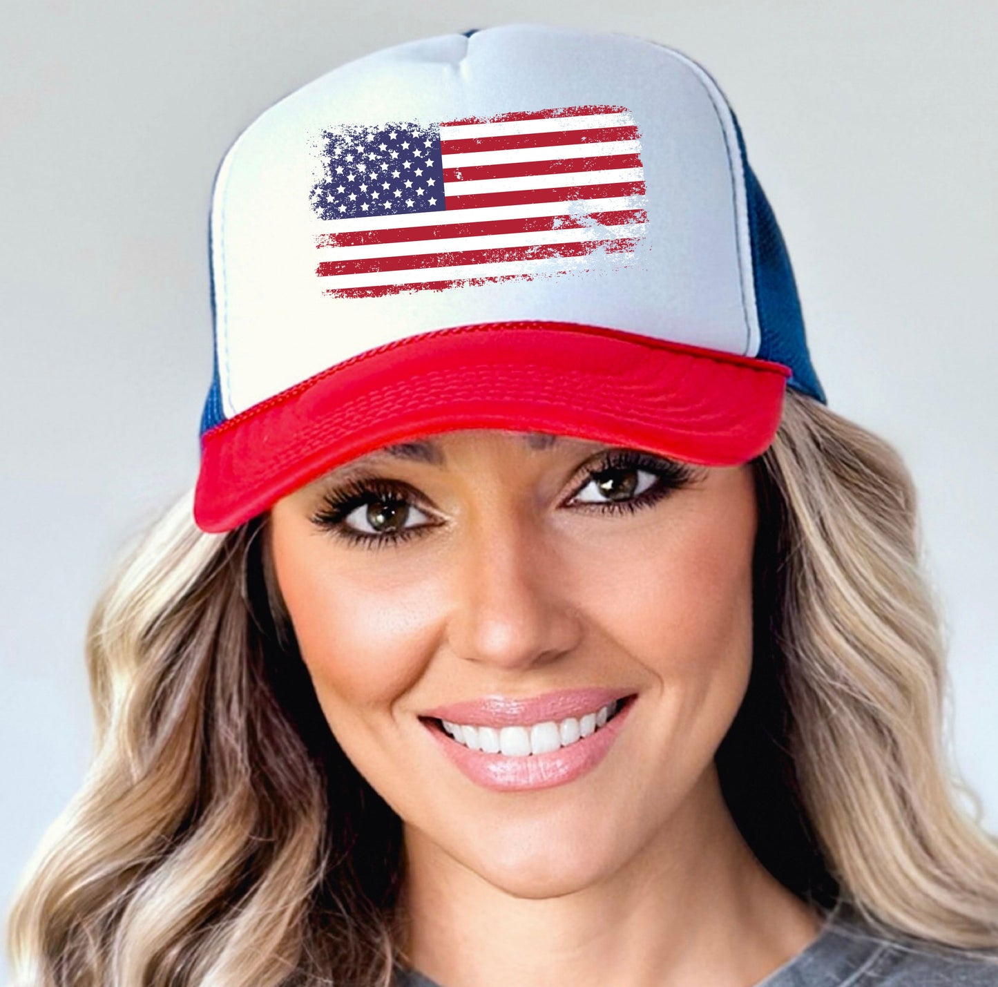 Vintage Distressed American Flag Trucker Cap - Patriotic Snap Back Hat, 4th of July Gift for Men & Women - USA Flag Baseball Hat, Patriotic