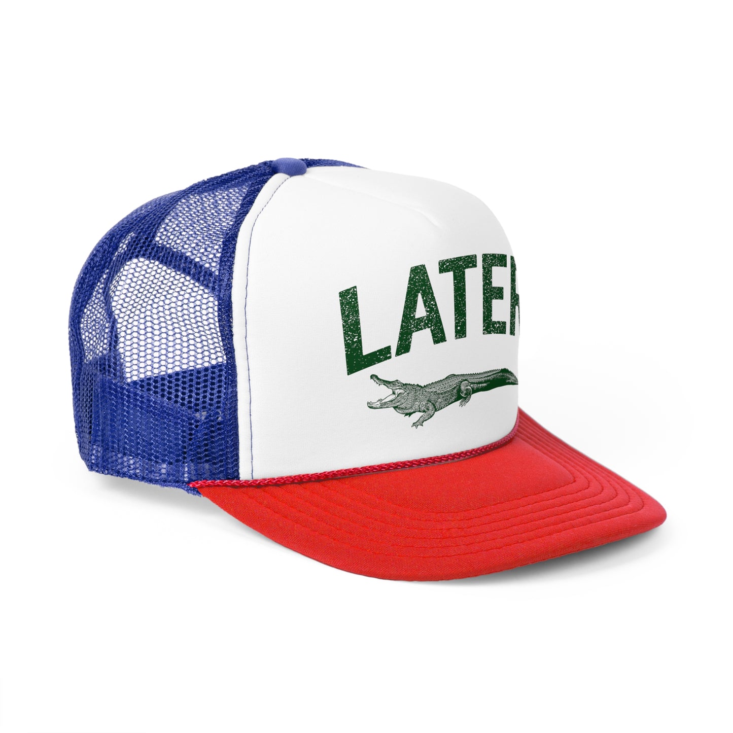 Later Gator Trucker Hat - Green Print, Retro, Old School, Nostalgic, Adjustable Snap Back Cap