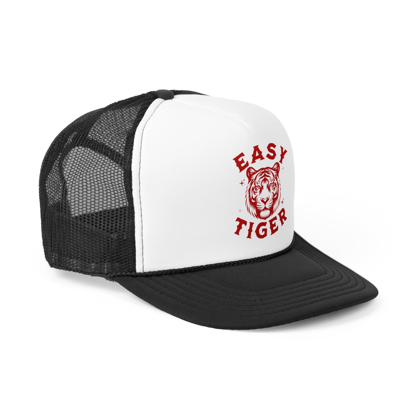 Easy Tiger Trucker Hat - Vintage Red Print, Retro, Old School, Nostalgic, Adjustable Snap Back Cap