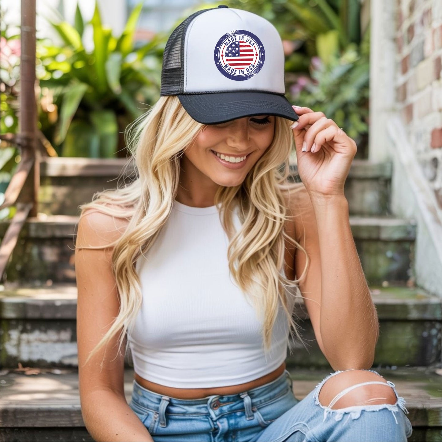 Vintage Made in USA Patriotic Trucker Hat - 4th of July Cap for women & men, USA Flag Snapback Cap, Retro American Eagle Baseball Cap,