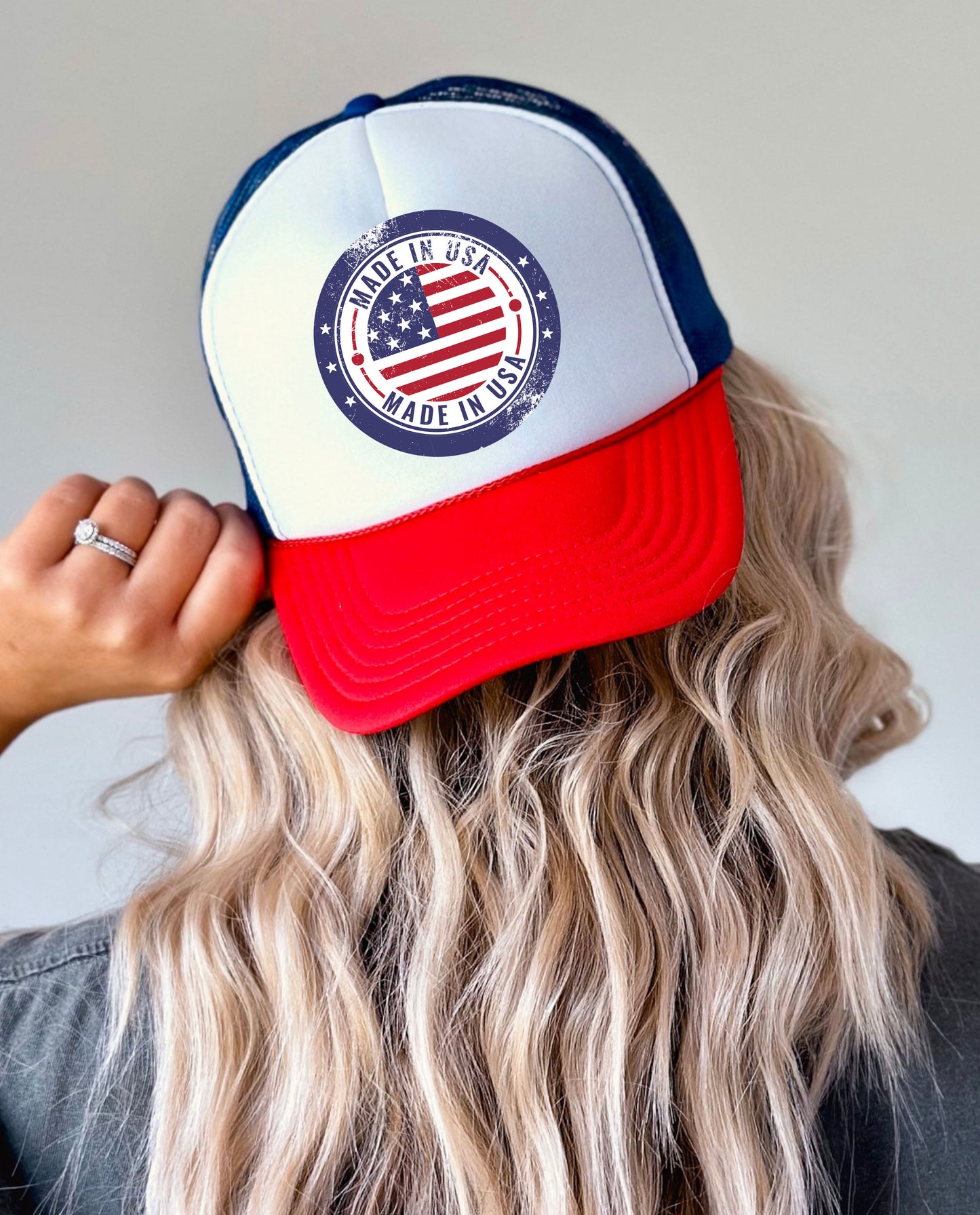 Vintage Made in USA Patriotic Trucker Hat - 4th of July Cap for women & men, USA Flag Snapback Cap, Retro American Eagle Baseball Cap,