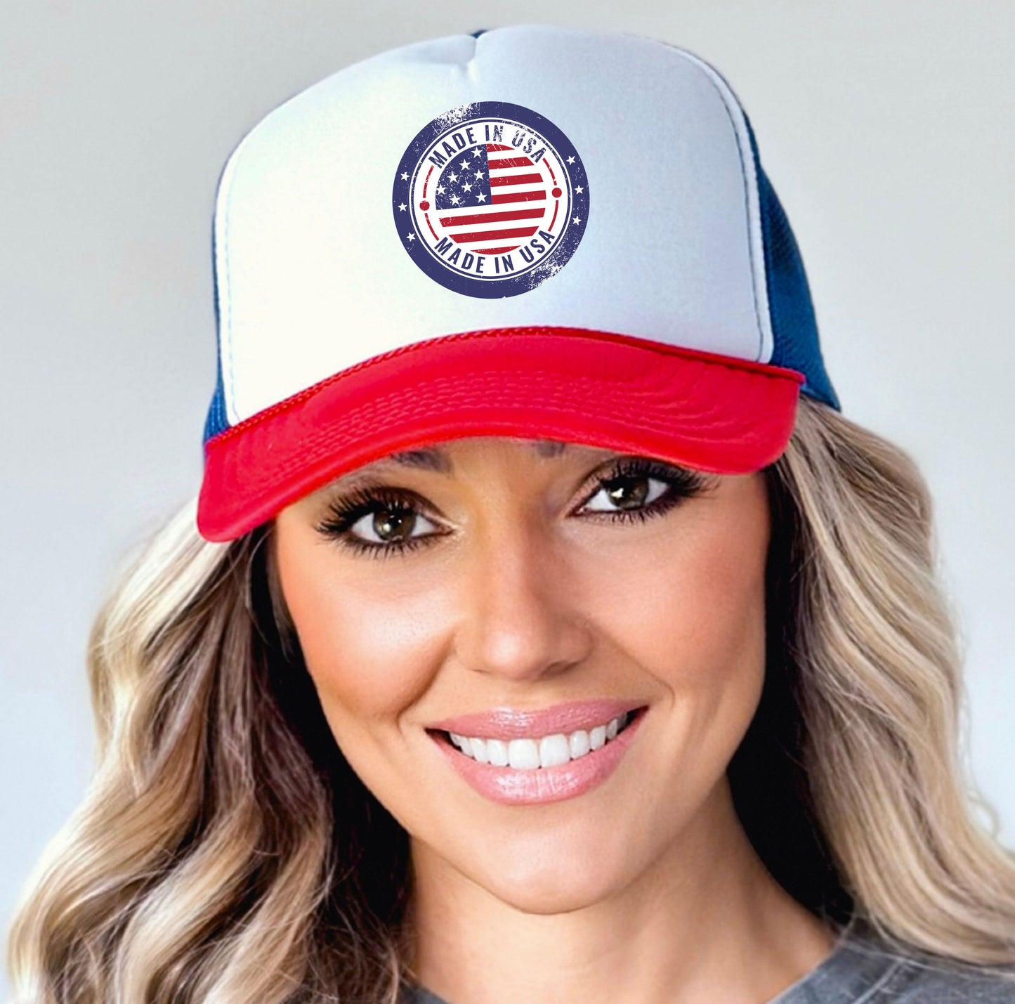 Vintage Made in USA Patriotic Trucker Hat - 4th of July Cap for women & men, USA Flag Snapback Cap, Retro American Eagle Baseball Cap,