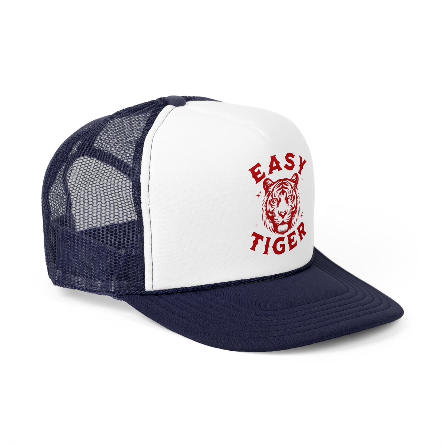 Easy Tiger Trucker Hat - Vintage Red Print, Retro, Old School, Nostalgic, Adjustable Snap Back Cap