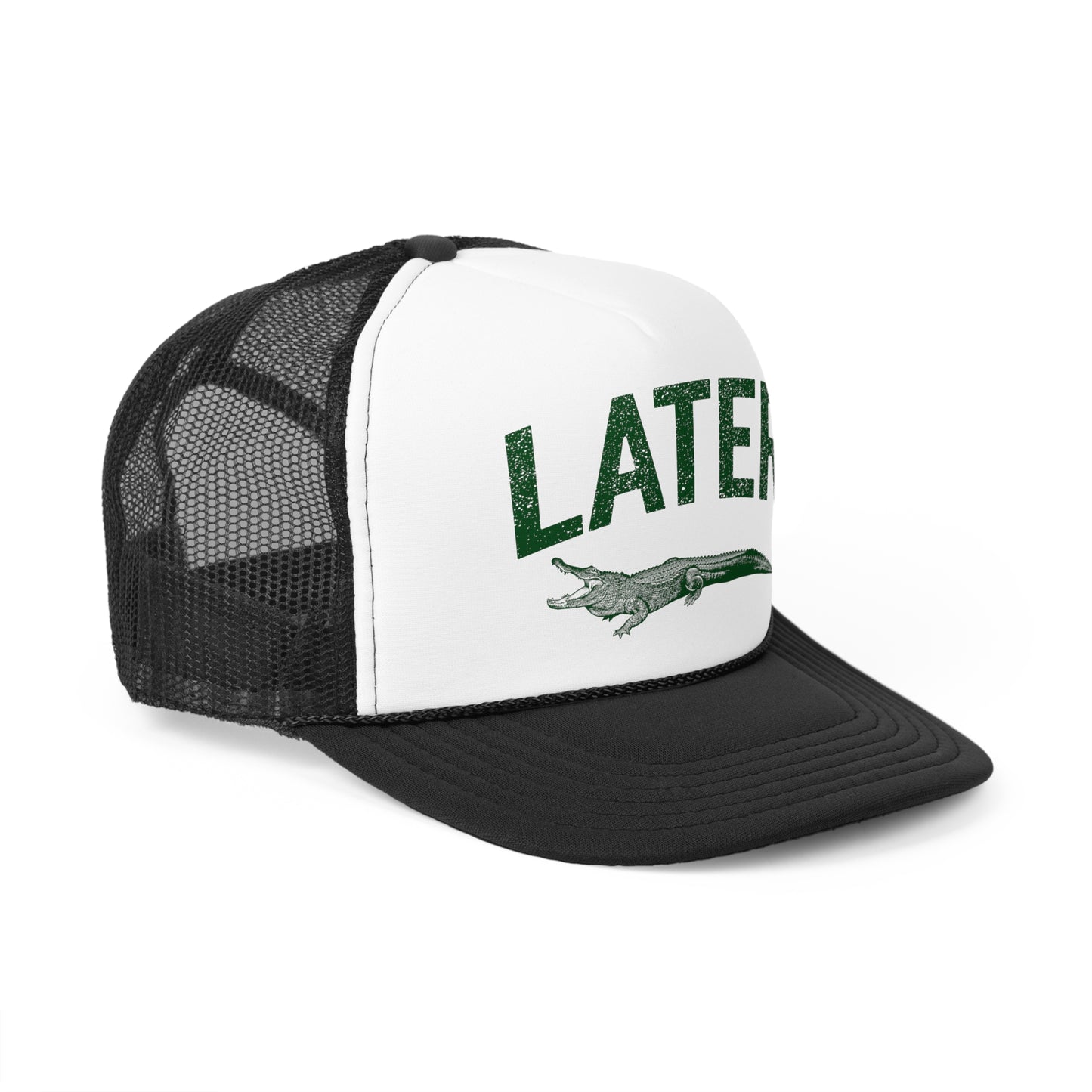 Later Gator Trucker Hat - Green Print, Retro, Old School, Nostalgic, Adjustable Snap Back Cap