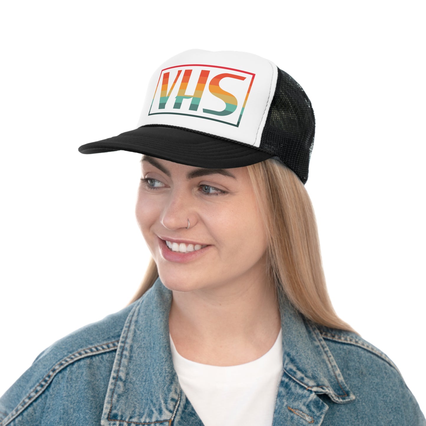 VHS Trucker Hat - Vintage Colors, Retro, Old School, Nostalgic, Adjustable Snap Back Cap