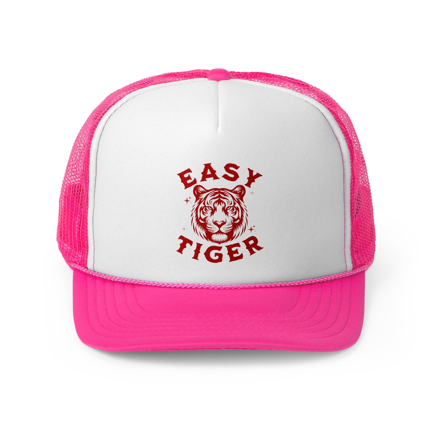 Easy Tiger Trucker Hat - Vintage Red Print, Retro, Old School, Nostalgic, Adjustable Snap Back Cap