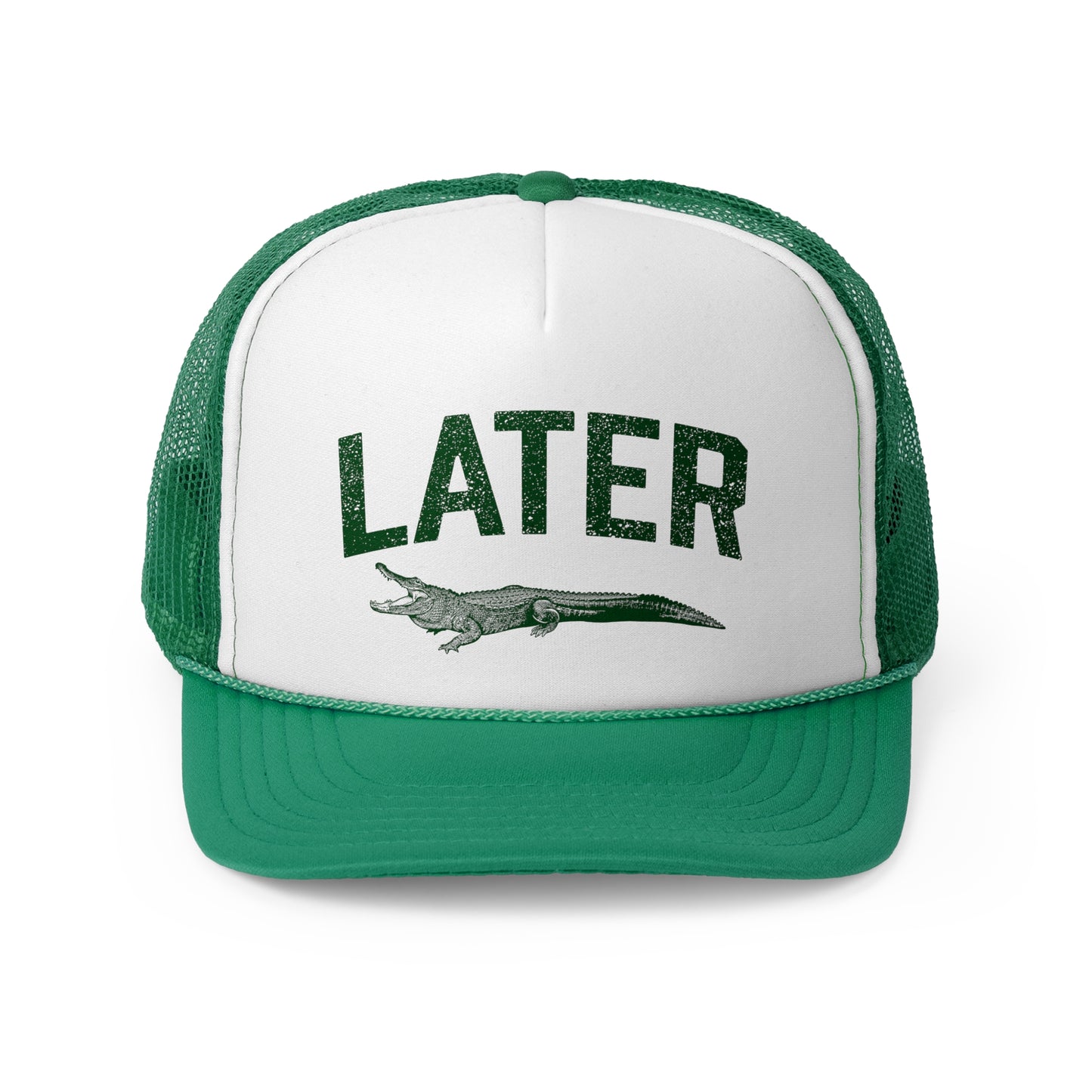 Later Gator Trucker Hat - Green Print, Retro, Old School, Nostalgic, Adjustable Snap Back Cap