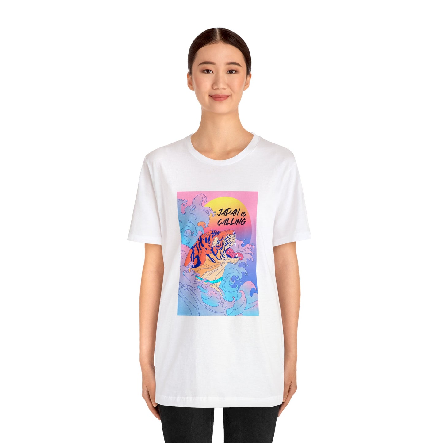 Colorful Tiger Mineral Washed Inspired Shirt- Japan is Calling - Vintage Retro Classic Nostalgic T-Shirt - Unisex Short Sleeve Tee