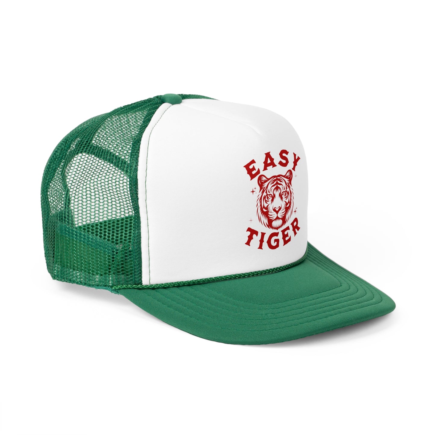Easy Tiger Trucker Hat - Vintage Red Print, Retro, Old School, Nostalgic, Adjustable Snap Back Cap