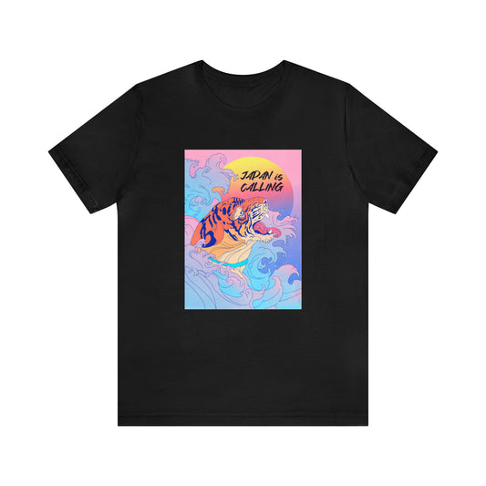 Colorful Tiger Mineral Washed Inspired Shirt- Japan is Calling - Vintage Retro Classic Nostalgic T-Shirt - Unisex Short Sleeve Tee