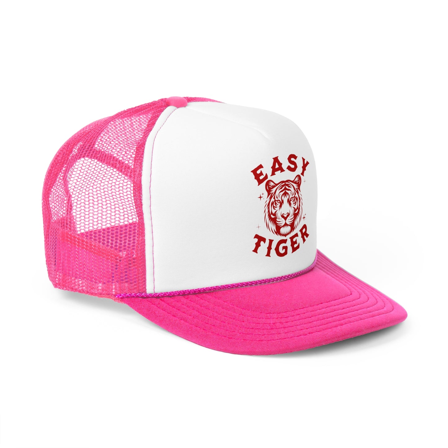 Easy Tiger Trucker Hat - Vintage Red Print, Retro, Old School, Nostalgic, Adjustable Snap Back Cap