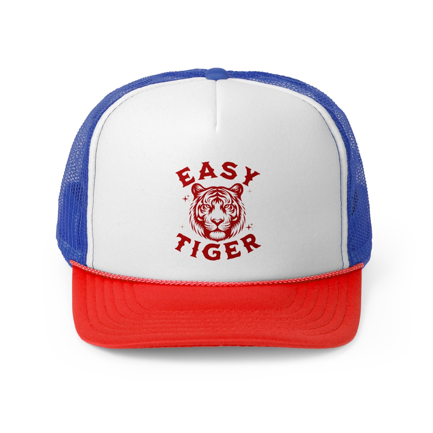 Easy Tiger Trucker Hat - Vintage Red Print, Retro, Old School, Nostalgic, Adjustable Snap Back Cap