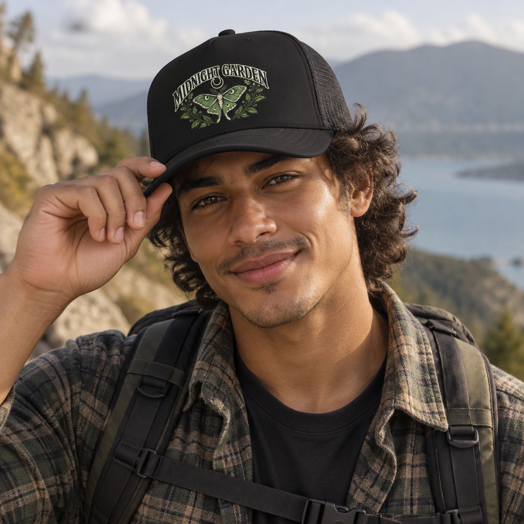 Midnight Garden Moth Foam Trucker Hat