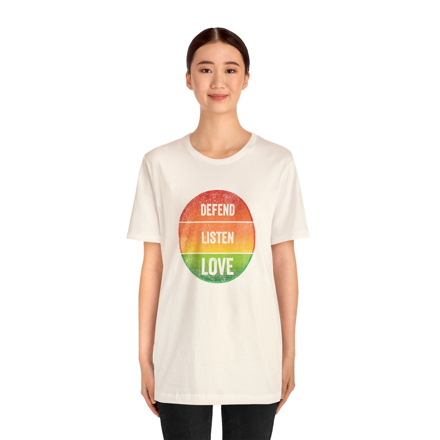 Defend, Listen, Love - Idea - Quote- Message - Vintage T-Shirt - Unisex Short Sleeve Tee