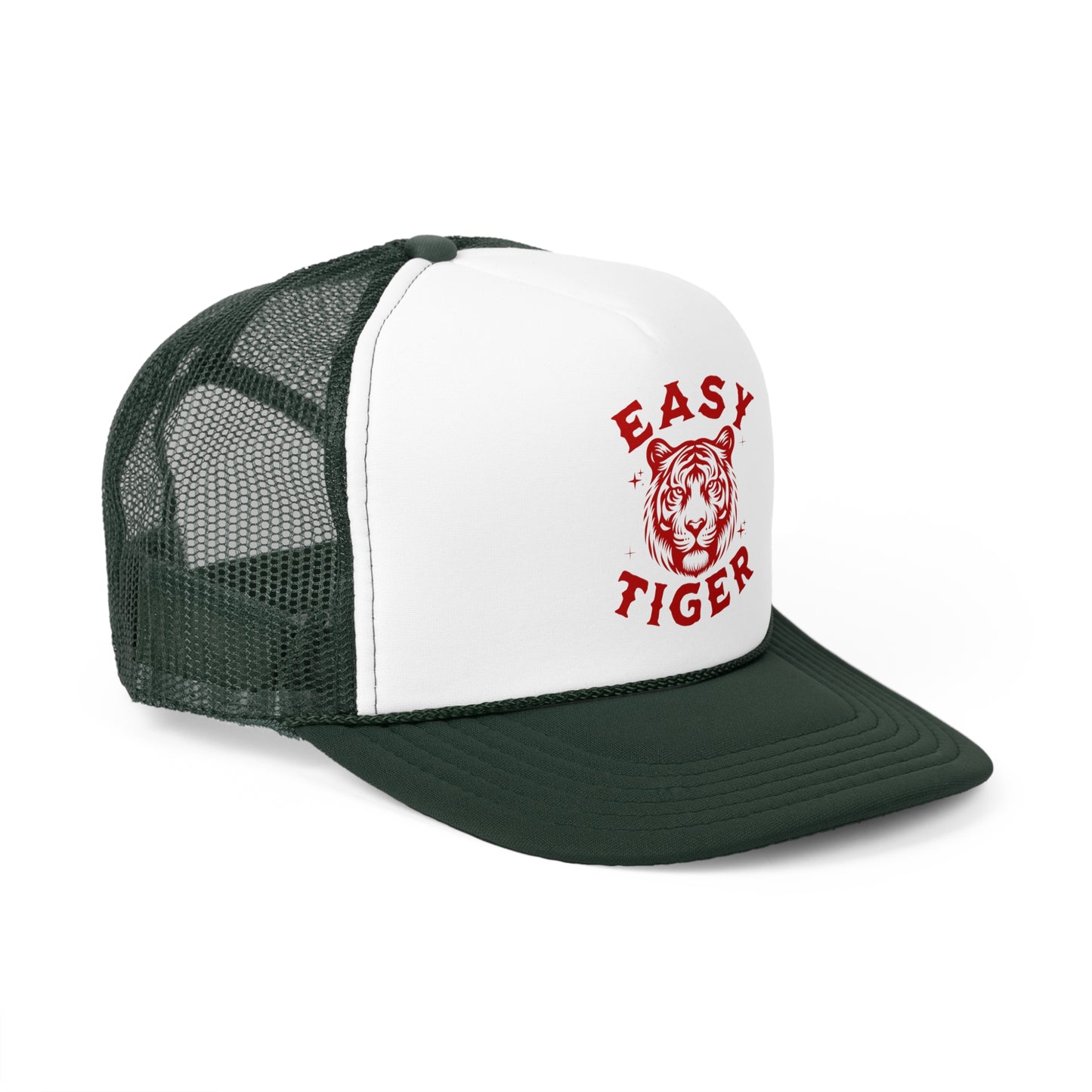 Easy Tiger Trucker Hat - Vintage Red Print, Retro, Old School, Nostalgic, Adjustable Snap Back Cap