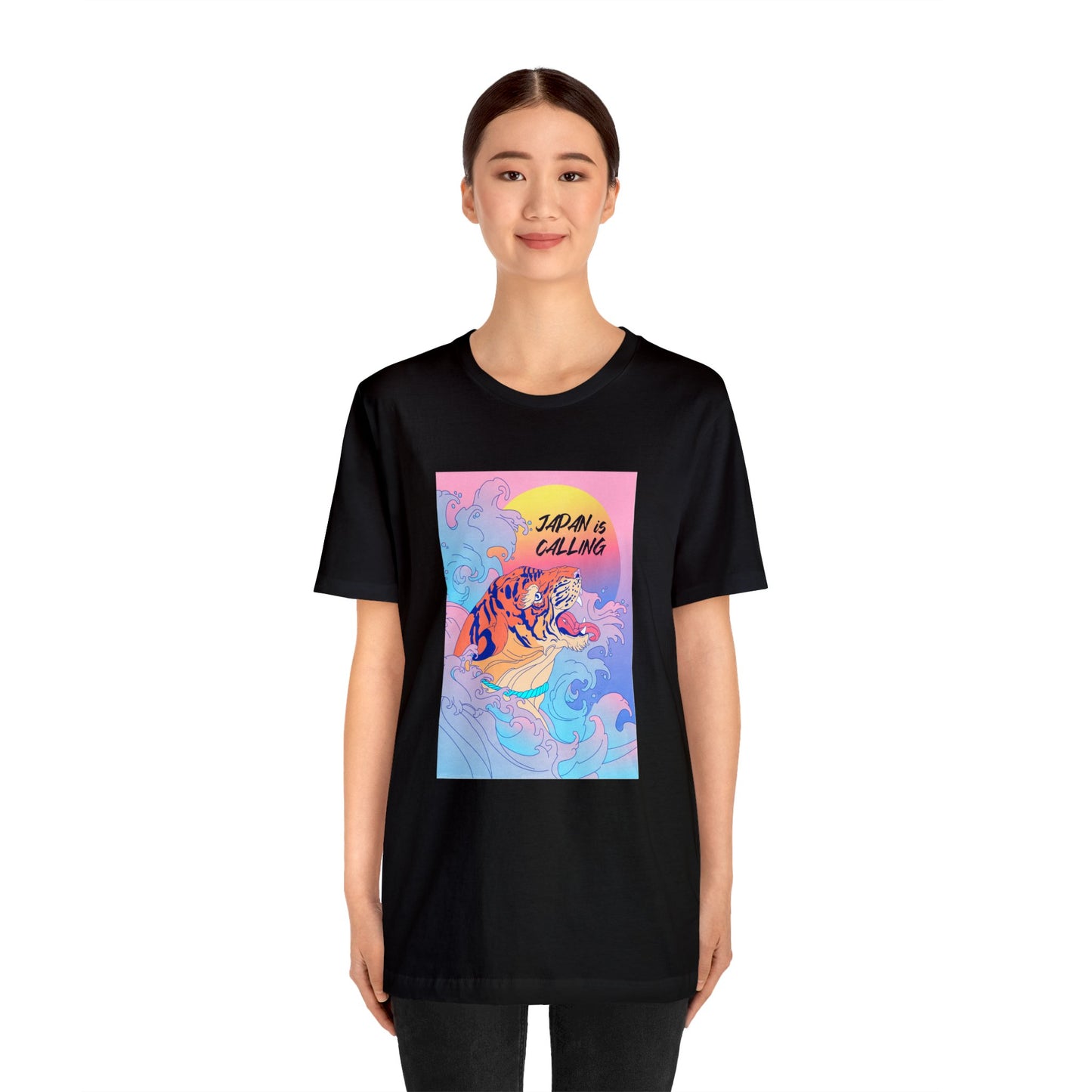 Colorful Tiger Mineral Washed Inspired Shirt- Japan is Calling - Vintage Retro Classic Nostalgic T-Shirt - Unisex Short Sleeve Tee