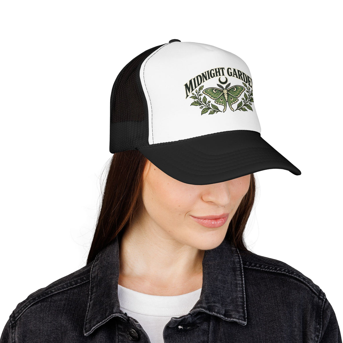 Midnight Garden Moth Foam Trucker Hat
