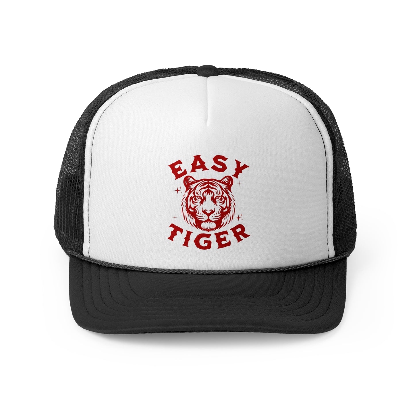 Easy Tiger Trucker Hat - Vintage Red Print, Retro, Old School, Nostalgic, Adjustable Snap Back Cap