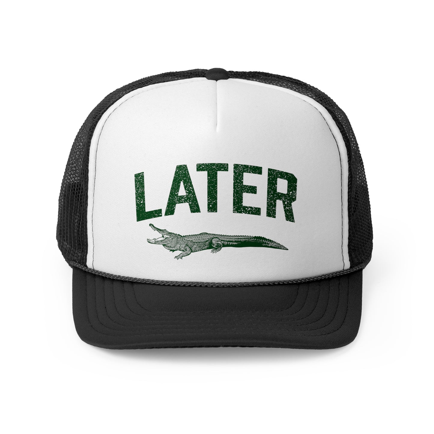 Later Gator Trucker Hat - Green Print, Retro, Old School, Nostalgic, Adjustable Snap Back Cap