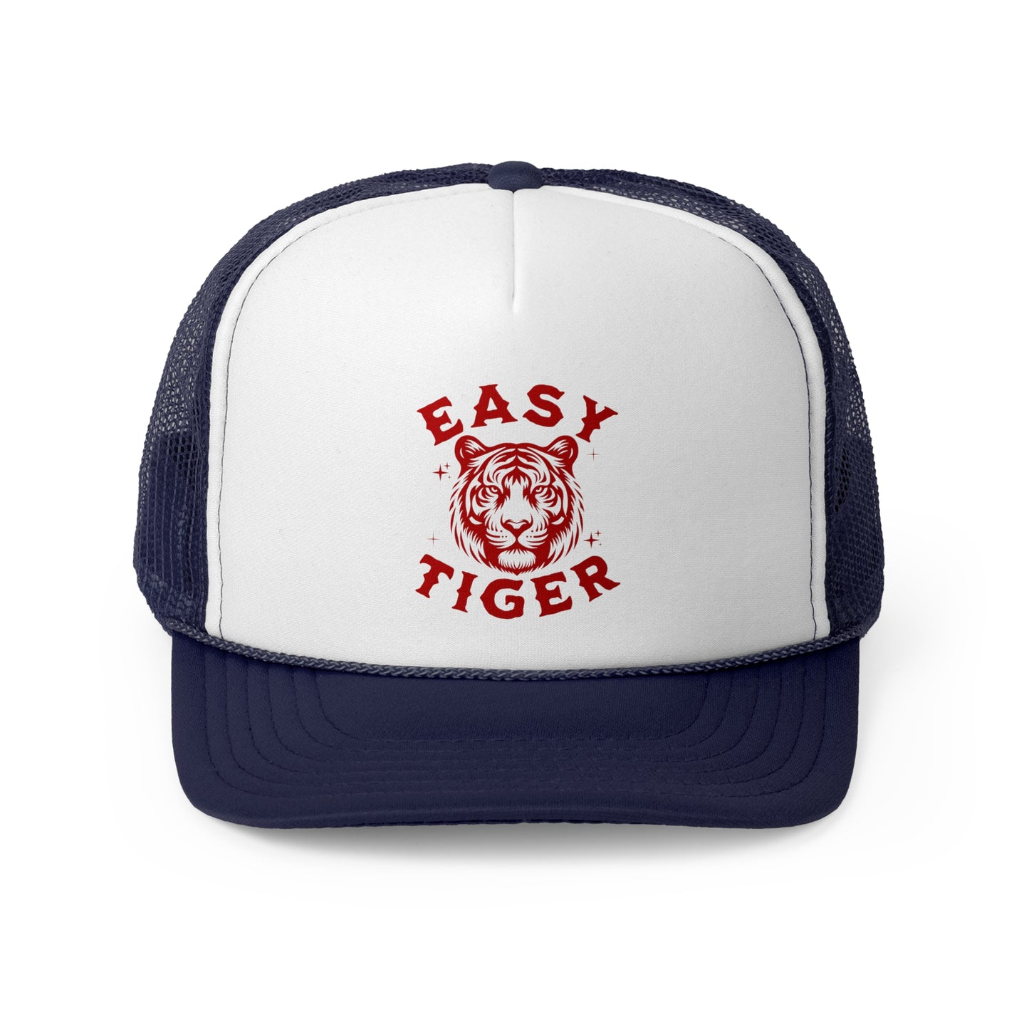 Easy Tiger Trucker Hat - Vintage Red Print, Retro, Old School, Nostalgic, Adjustable Snap Back Cap