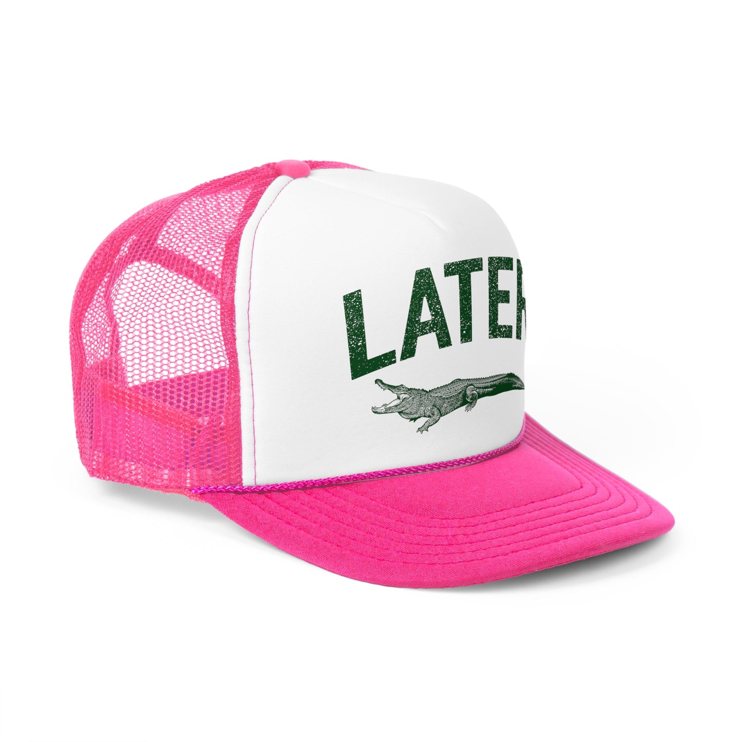 Later Gator Trucker Hat - Green Print, Retro, Old School, Nostalgic, Adjustable Snap Back Cap