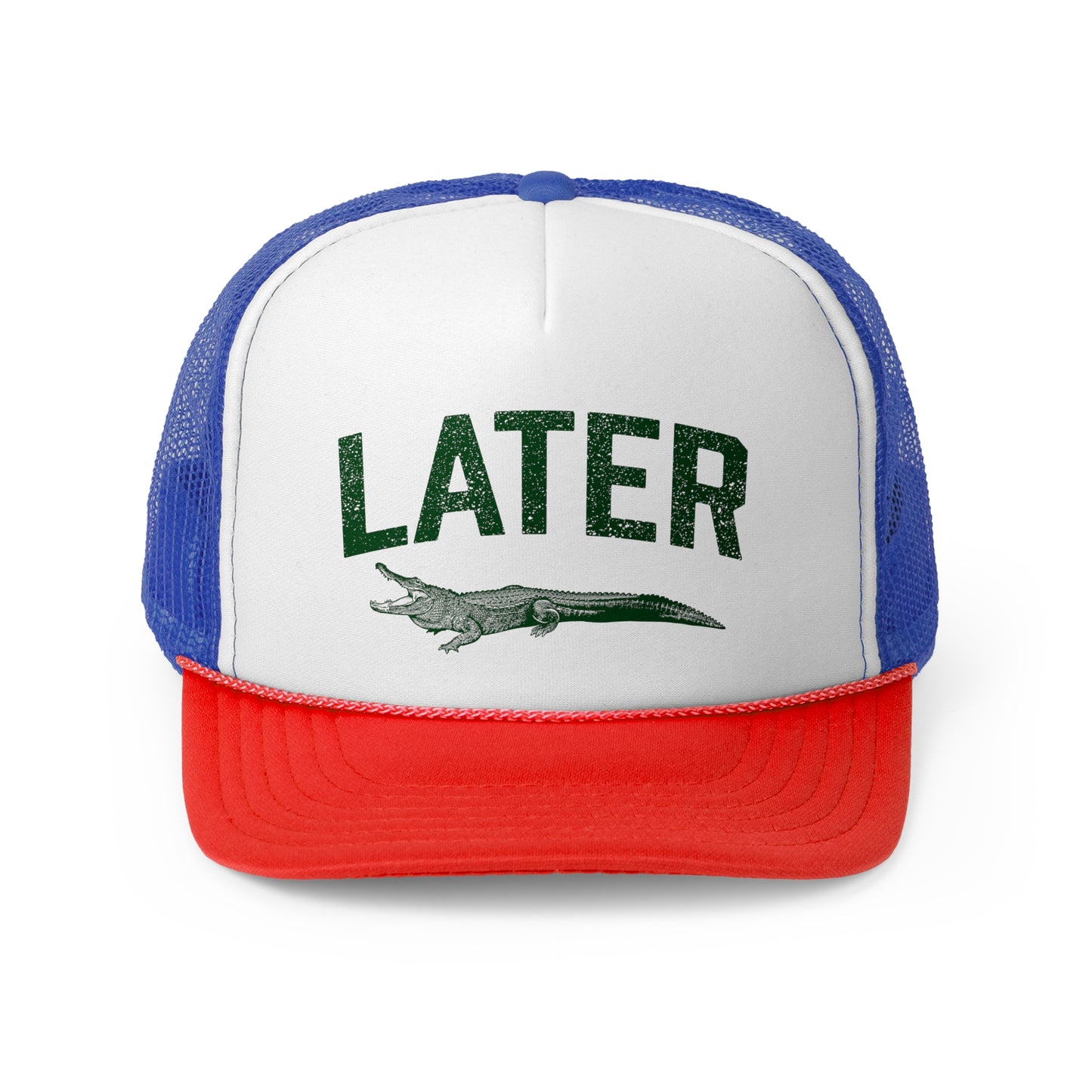 Later Gator Trucker Hat - Green Print, Retro, Old School, Nostalgic, Adjustable Snap Back Cap