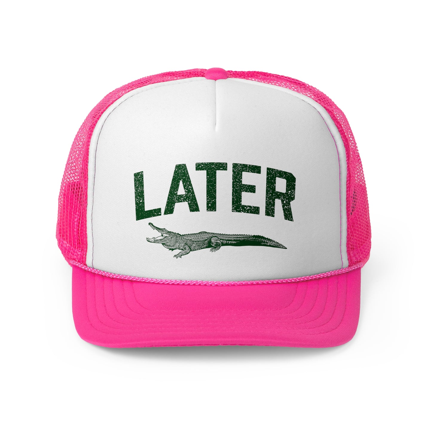 Later Gator Trucker Hat - Green Print, Retro, Old School, Nostalgic, Adjustable Snap Back Cap