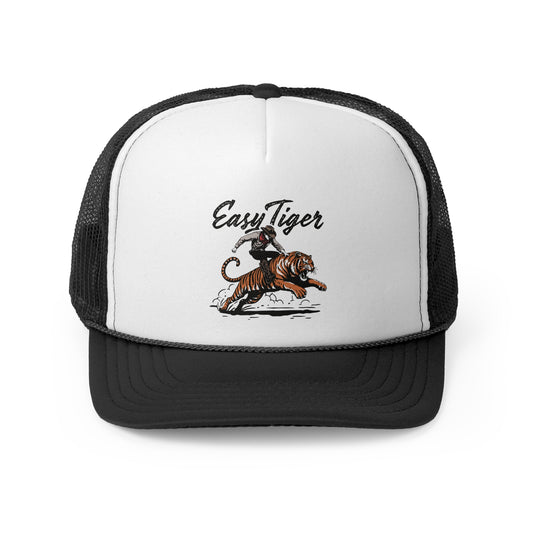 Easy Tiger Cowboy Rider Trucker Hat - Vintage Colors, Retro, Old School, Nostalgic, Adjustable Snap Back Cap